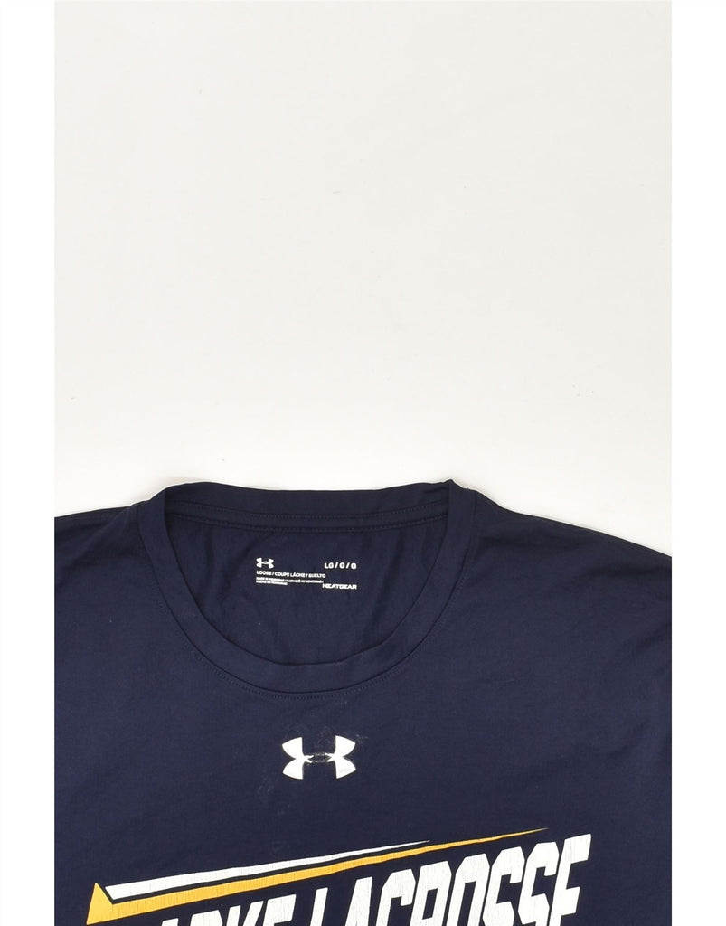 UNDER ARMOUR Mens Heat Gear Graphic T-Shirt Top Large Navy Blue Polyester | Vintage Under Armour | Thrift | Second-Hand Under Armour | Used Clothing | Messina Hembry 