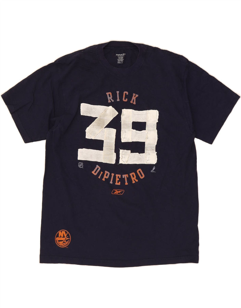 REEBOK Mens Rick Graphic T-Shirt Top Large Navy Blue Cotton Vintage Reebok and Second-Hand Reebok from Messina Hembry 