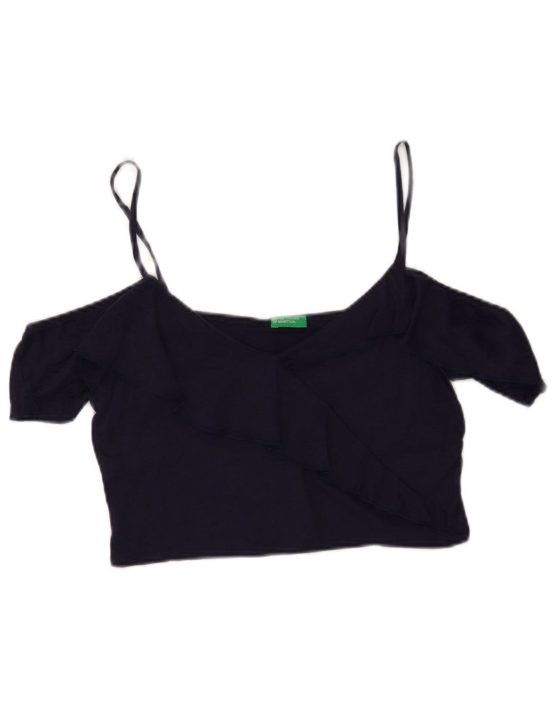 Benetton Womens Crop Off Shoulder Top UK 14 Large Navy Blue Lyocell