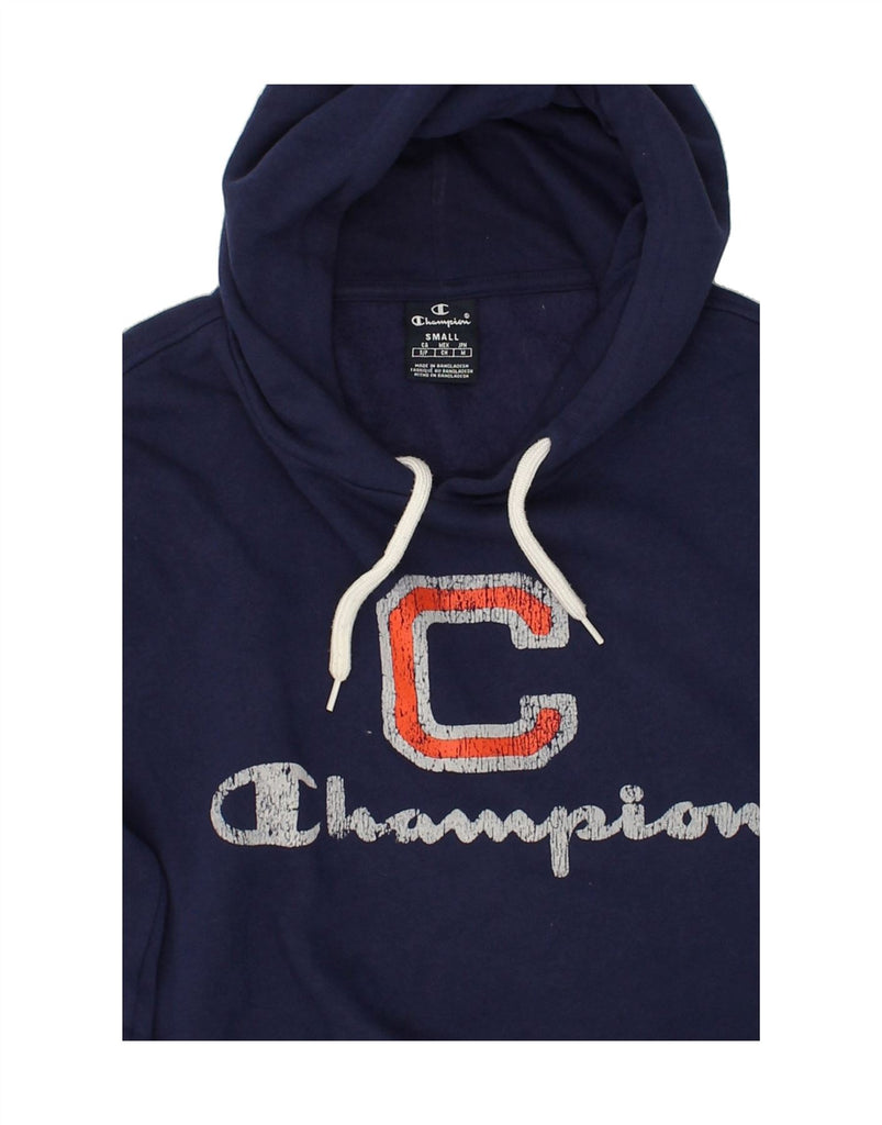 CHAMPION Womens Graphic Hoodie Jumper UK 10 Small Navy Blue Cotton | Vintage Champion | Thrift | Second-Hand Champion | Used Clothing | Messina Hembry 