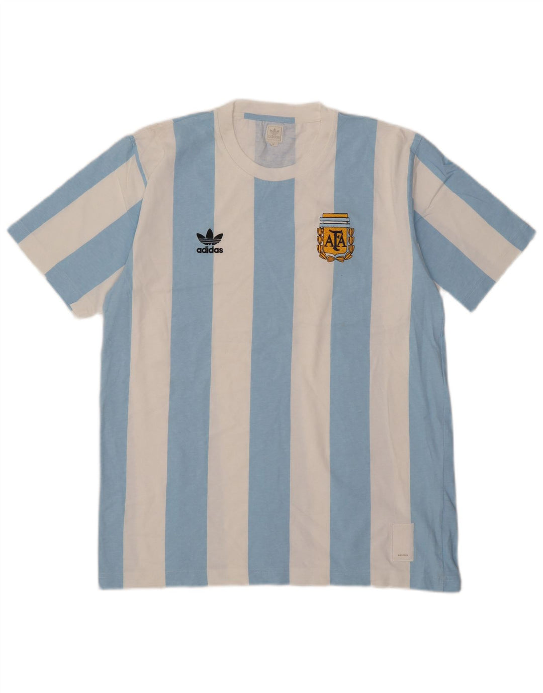 Adidas Mens Graphic T-Shirt Top Medium Blue Striped Cotton