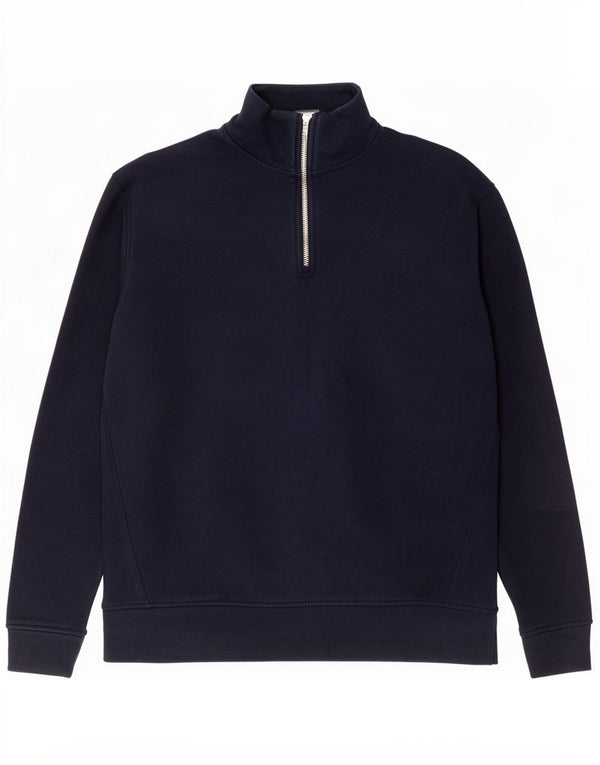 Zara Mens Zip Neck Sweatshirt Jumper Medium Navy Blue Polyester