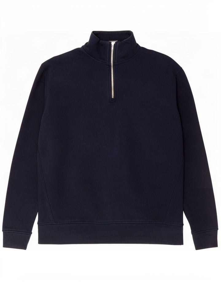 Zara Mens Zip Neck Sweatshirt Jumper Medium Navy Blue Polyester
