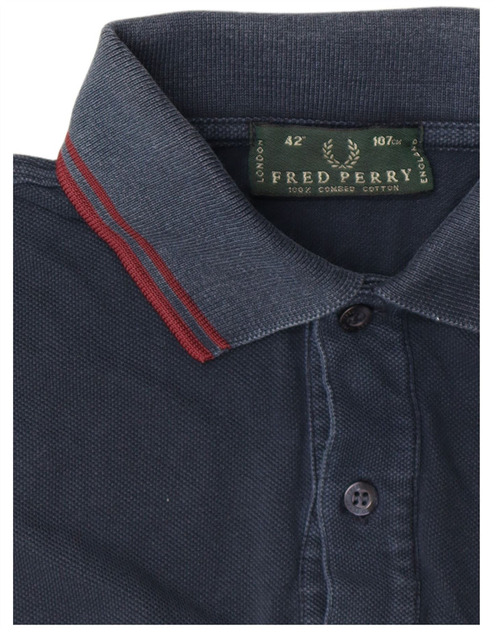 Fred Perry Mens Long Sleeve Polo Shirt Medium Navy Blue Cotton
