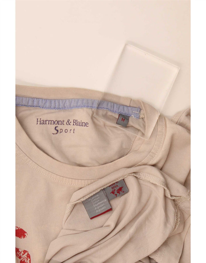 Harmont & Blaine Mens Graphic T-Shirt Top Medium White Cotton