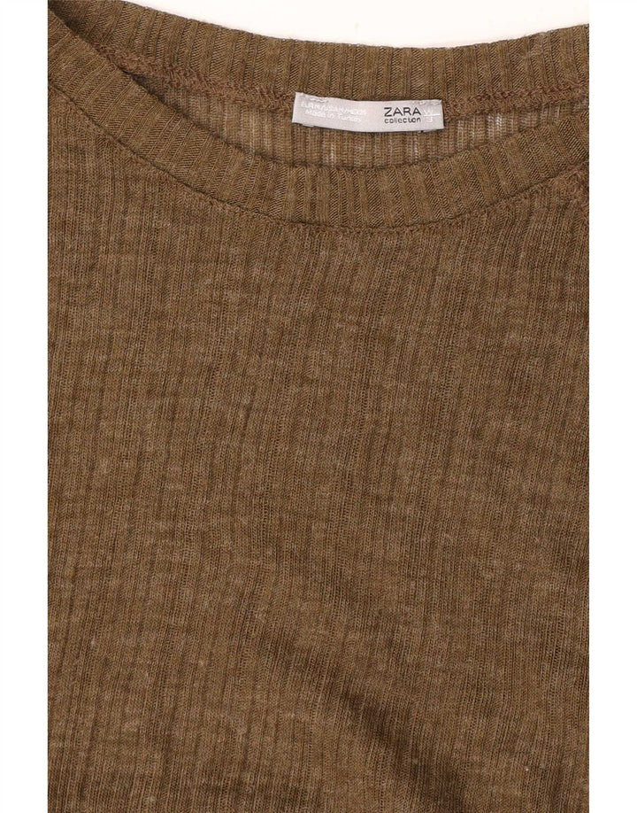 Zara Womens Top Long Sleeve UK 14 Medium Khaki