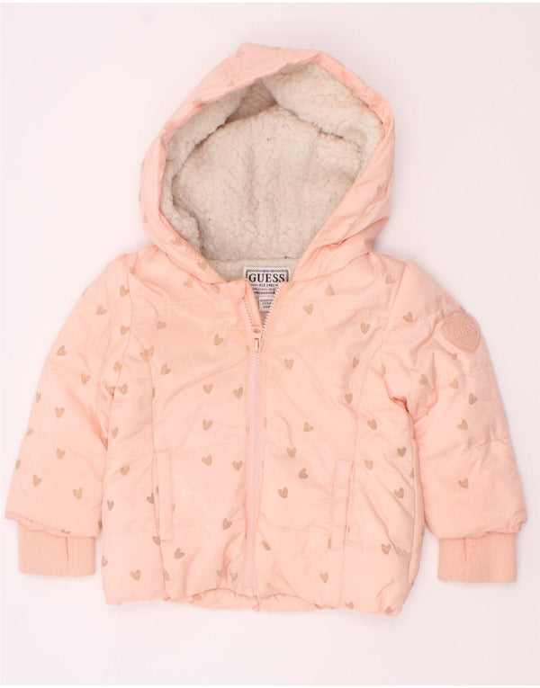 Guess Baby Girls Hooded Padded Coat 3-6 Months Pink Spotted Polyester