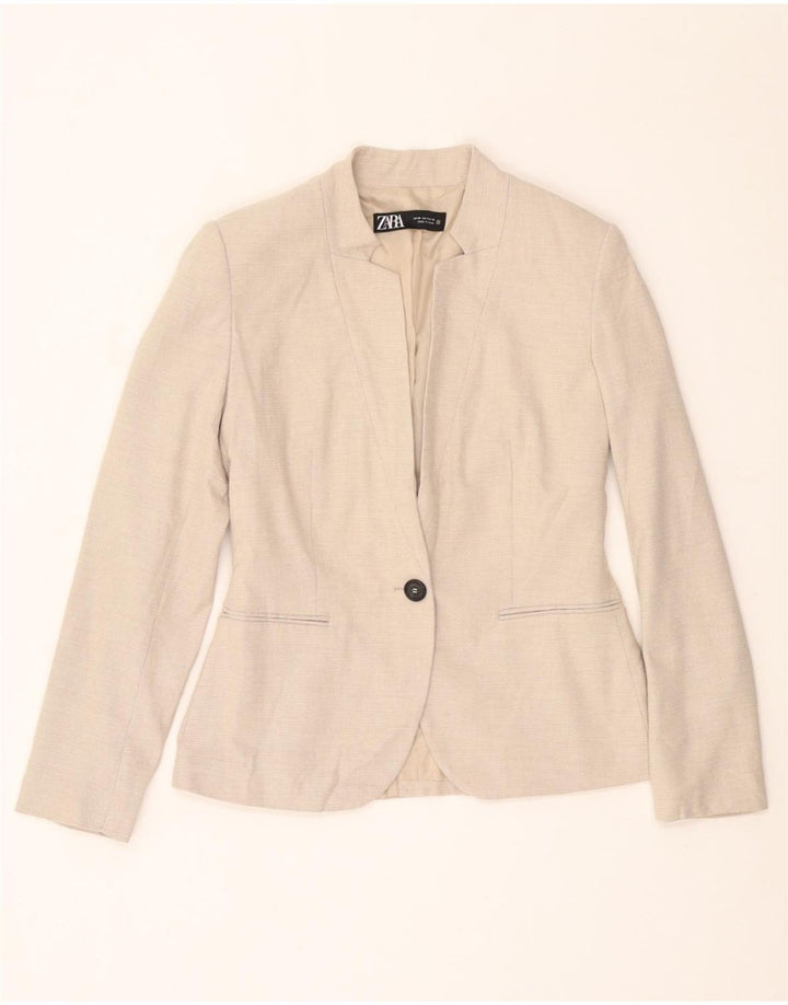 ZARA Womens 1 Button Blazer Jacket EU 36 XS Beige Polyester
