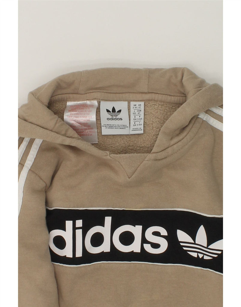 ADIDAS Girls Graphic Hoodie Jumper 3-4 Years Beige Colourblock Cotton | Vintage Adidas | Thrift | Second-Hand Adidas | Used Clothing | Messina Hembry 