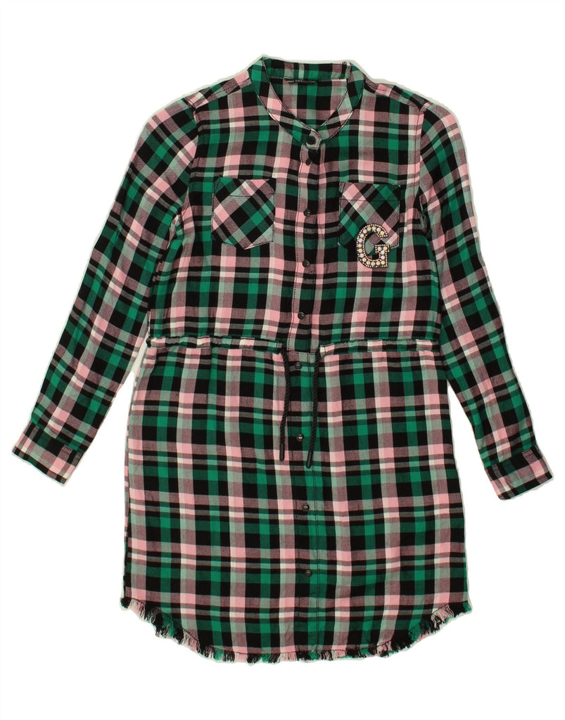 GUESS Girls Graphic Long Sleeve Shirt Dress 7-8 Years Green Check Cotton | Vintage Guess | Thrift | Second-Hand Guess | Used Clothing | Messina Hembry 