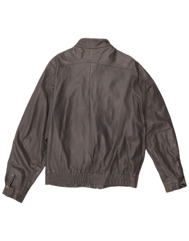 Vintage Mens Leather Jacket IT 54 2XL Grey