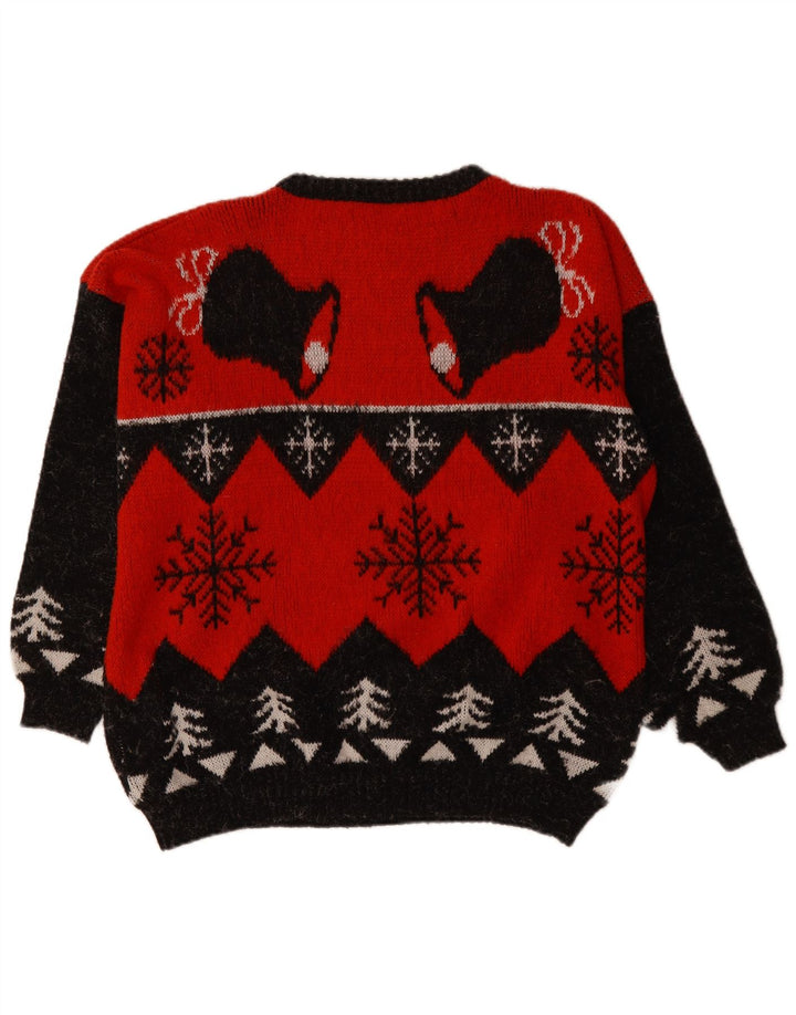 VINTAGE Mens Crew Neck Jumper Sweater XL Red Fair Isle