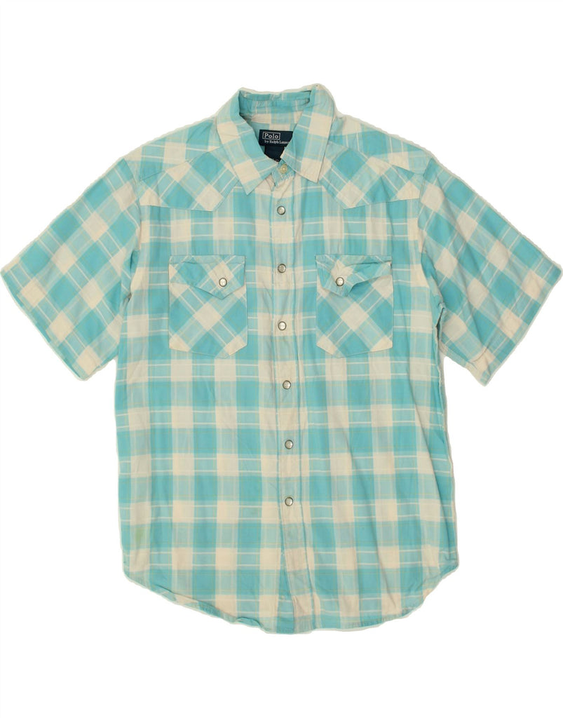 POLO RALPH LAUREN Boys Short Sleeve Shirt 10-11 Years Medium Blue Check Vintage Polo Ralph Lauren and Second-Hand Polo Ralph Lauren from Messina Hembry 