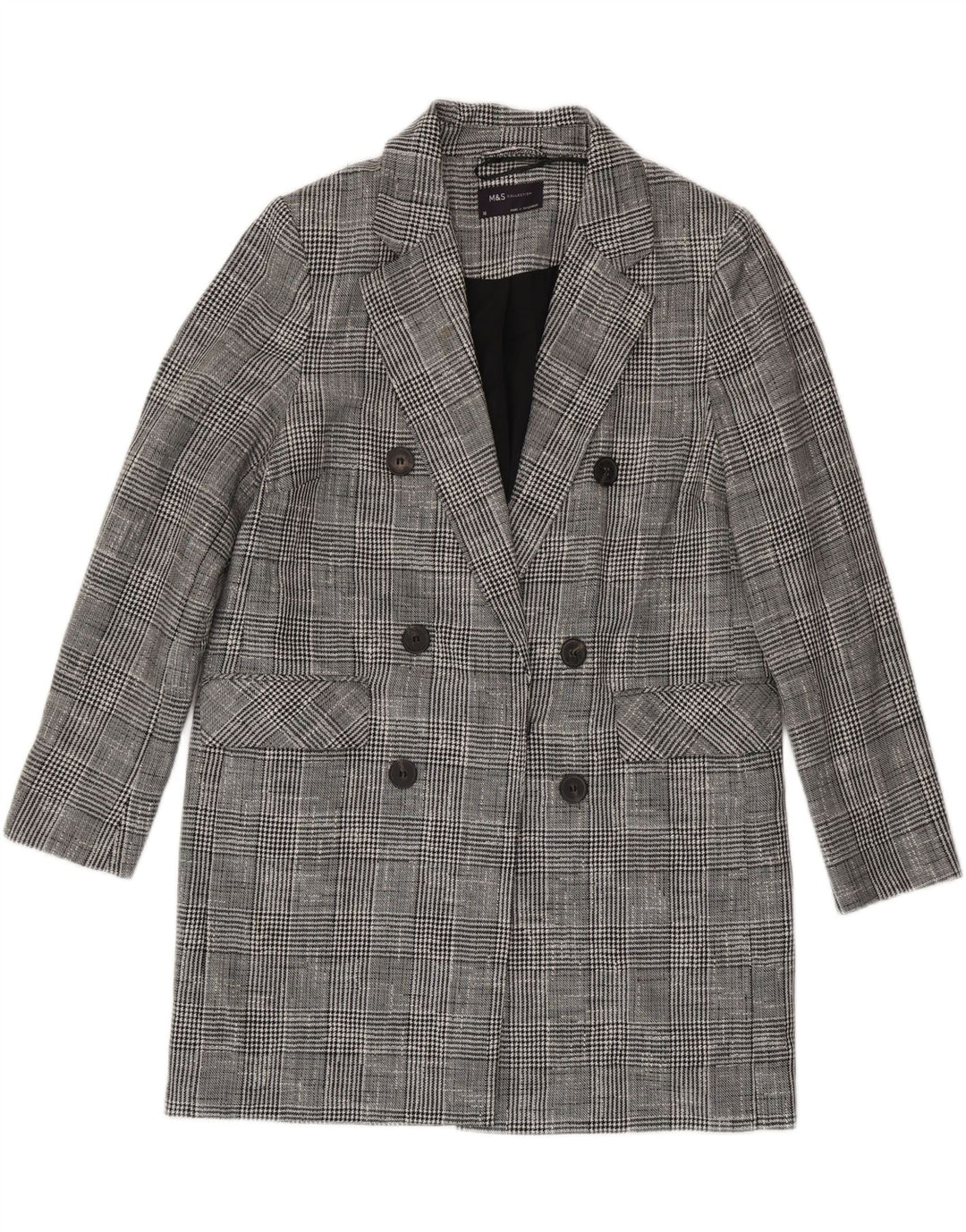 Marks & Spencer Womens Double Breasted Coat UK 10 small Grey Check