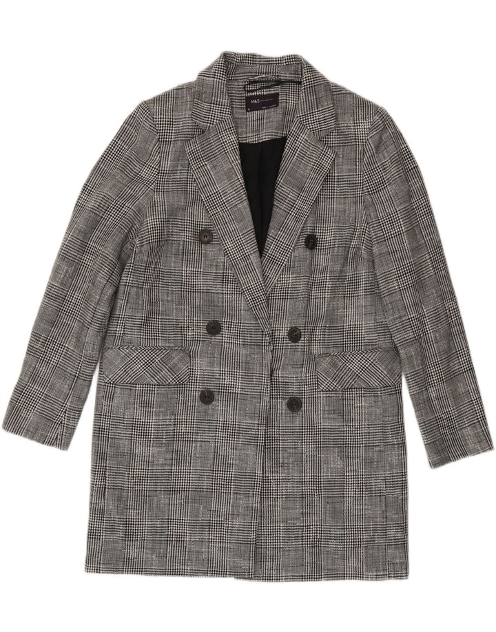 Marks & Spencer Womens Double Breasted Coat UK 10 small Grey Check
