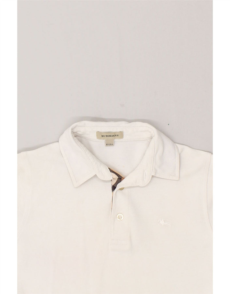 BURBERRY Boys Long Sleeve Polo Shirt 7-8 Years White Cotton Vintage Burberry and Second-Hand Burberry from Messina Hembry 