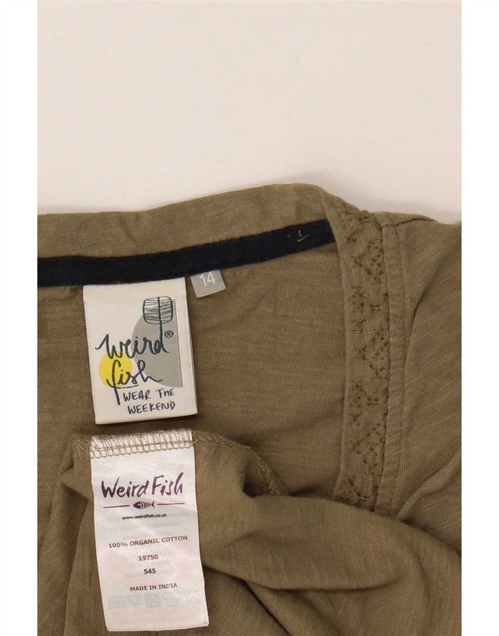 Weird Fish Womens Vest Top UK 14 Medium Khaki Cotton