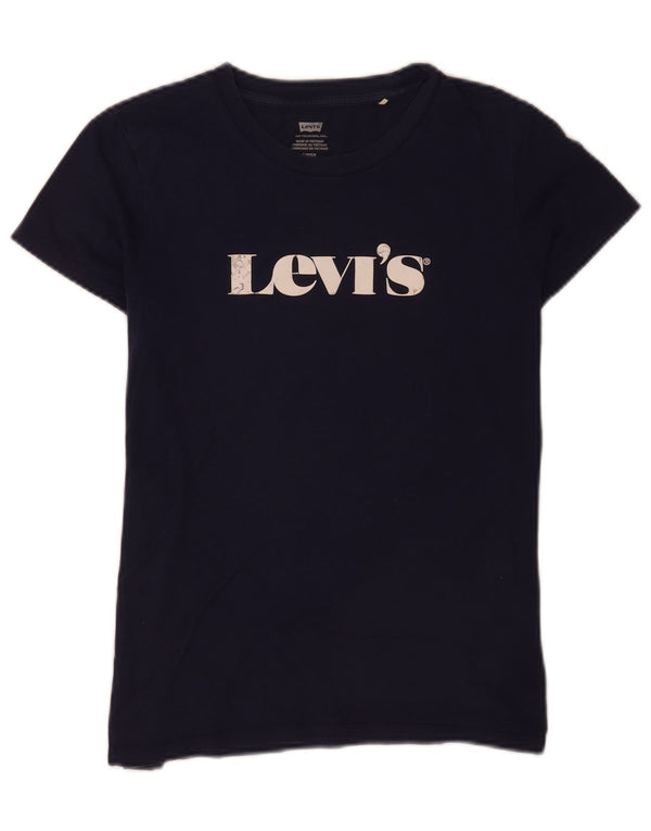 Levi's Womens Graphic T-Shirt Top UK 10 Small Navy Blue Cotton