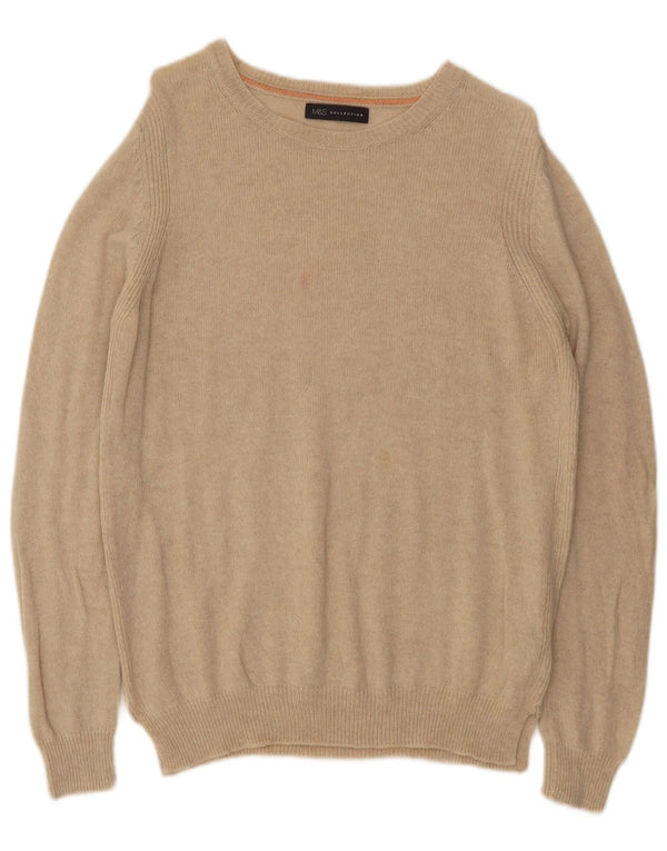 Marks & Spencer Womens Boat Neck Jumper Sweater UK 14 Large Beige Wool