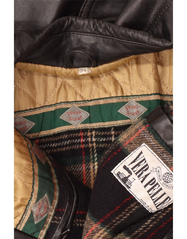 VINTAGE Mens Leather Jacket IT 54 2XL Black Leather