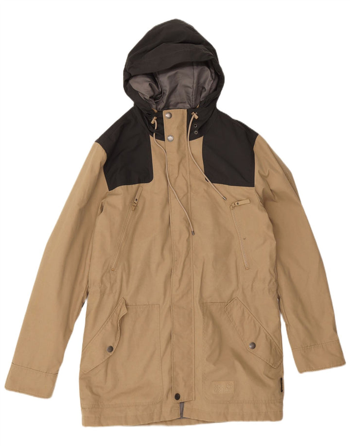 Jack Wolfskin Mens Hooded Parka Jacket UK 36/38 Medium Beige Colourblock
