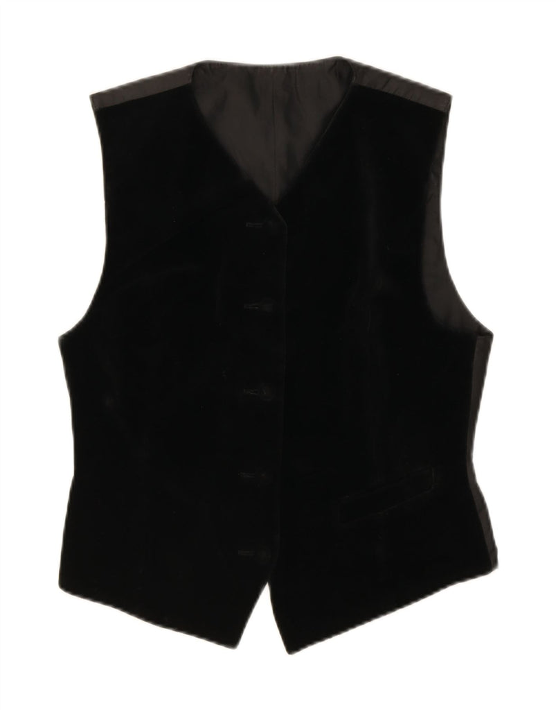 VINTAGE Womens Velvet Waistcoat UK 12 Medium  Black Cotton Vintage Vintage and Second-Hand Vintage from Messina Hembry 