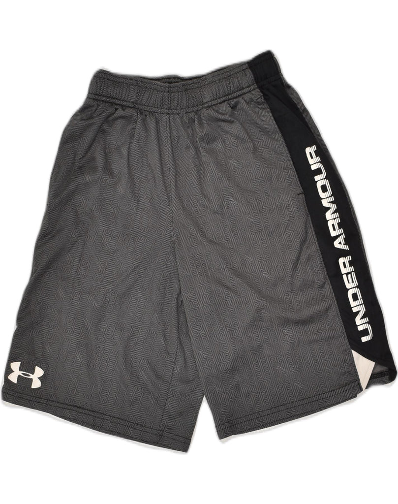 UNDER ARMOUR Boys Graphic Sport Shorts 7-8 Years Medium Grey Herringbone | Vintage Under Armour | Thrift | Second-Hand Under Armour | Used Clothing | Messina Hembry 