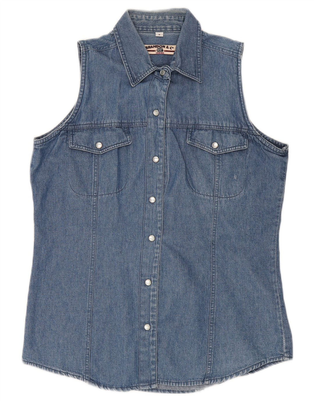Brandon & C Womens Sleeveless Denim Shirt UK 14 Medium Blue
