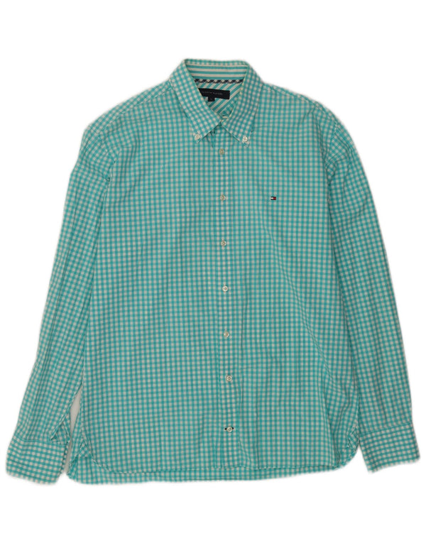 Tommy Hilfiger Mens Shirt Large Turquoise Gingham Cotton