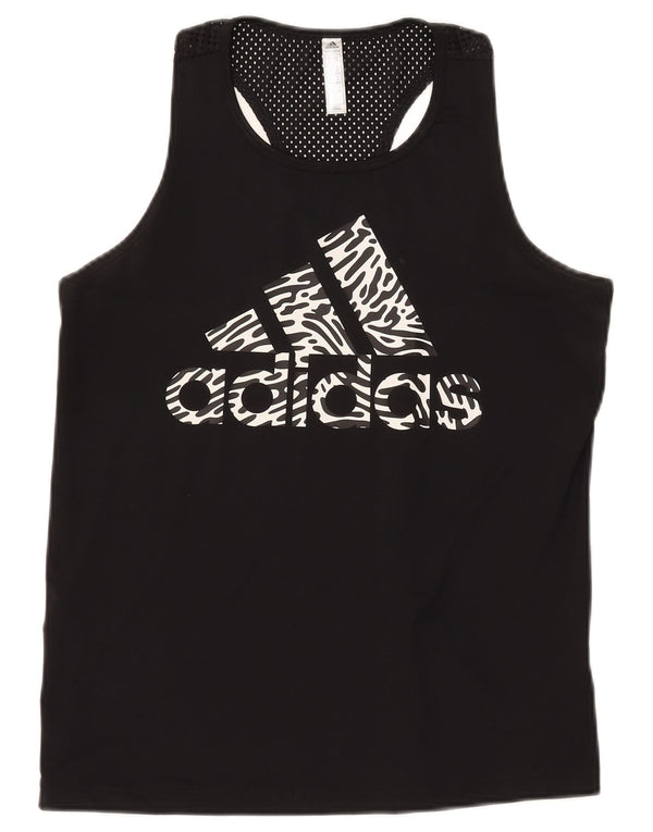 ADIDAS Womens Graphic Vest Top UK 12/14 Medium Black Polyester