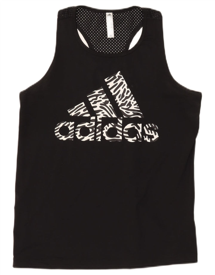 ADIDAS Womens Graphic Vest Top UK 12/14 Medium Black Polyester
