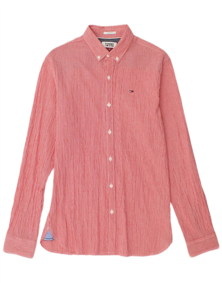TOMMY HILFIGER Mens Slim Fit Shirt Small Red Striped Cotton