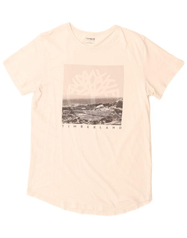 Timberland Mens Graphic T-Shirt Top Medium White Cotton