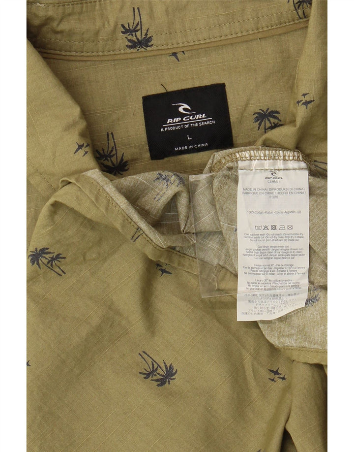 Rip Curl Mens Short Sleeve Shirt Large Khaki Floral Cotton