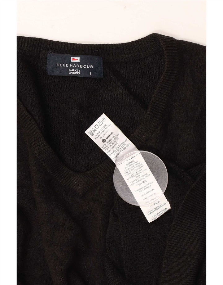 Marks & Spencer Mens Blue Harbour V-Neck Jumper Sweater Large Black Acrylic