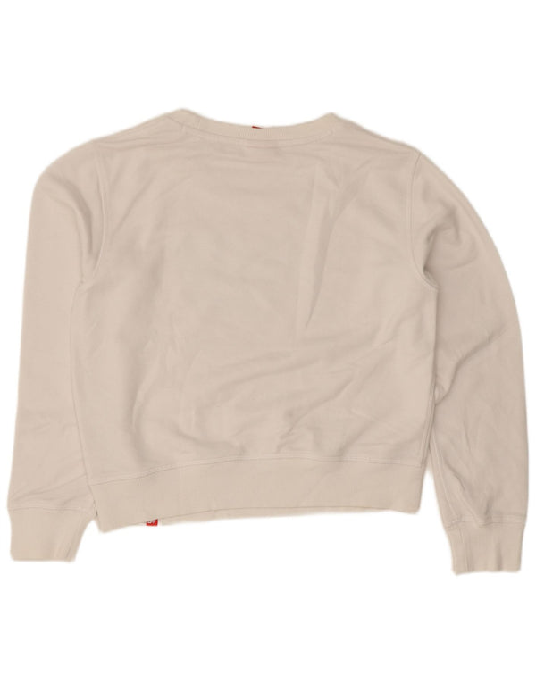 New Balance Womens Crop Graphic Sweatshirt Jumper UK 14 Medium White Cotton