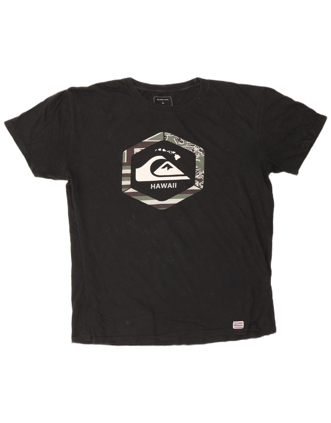 QUIKSILVER Mens Hawaii Regular Fit Graphic T-Shirt Top Large Black Cotton