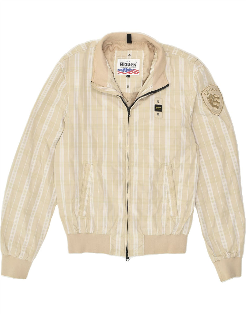 BLAUER Mens Bomber Jacket UK 42 XL Beige Check | Vintage Blauer | Thrift | Second-Hand Blauer | Used Clothing | Messina Hembry 