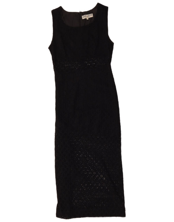 Vintage Womens Sleeveless Sheath Dress UK 10 Small Black Floral Viscose