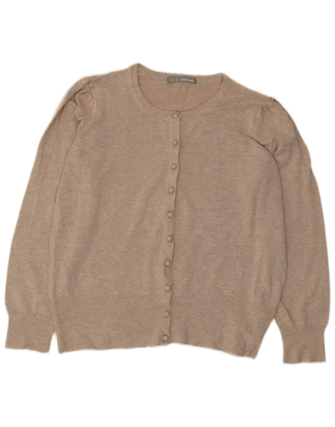 Marks & Spencer Womens Crop Cardigan Sweater UK 12 Medium Beige Viscose