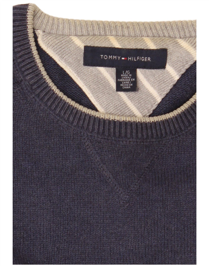 Tommy Hilfiger Mens Crew Neck Jumper Sweater Large Navy Blue Classic