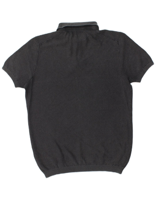 Richmond Mens Short Sleeve Polo Neck Jumper Sweater Large Black Cotton