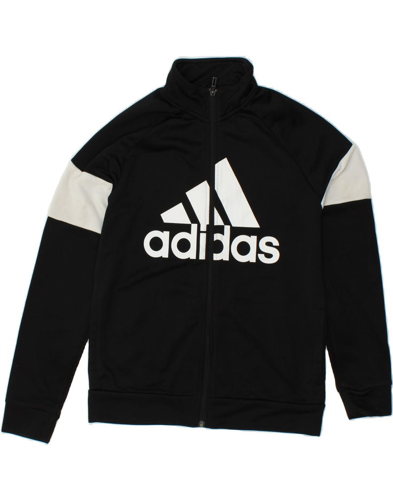 ADIDAS Boys Graphic Tracksuit Top Jacket 13-14 Years Black Polyester | Vintage Adidas | Thrift | Second-Hand Adidas | Used Clothing | Messina Hembry 