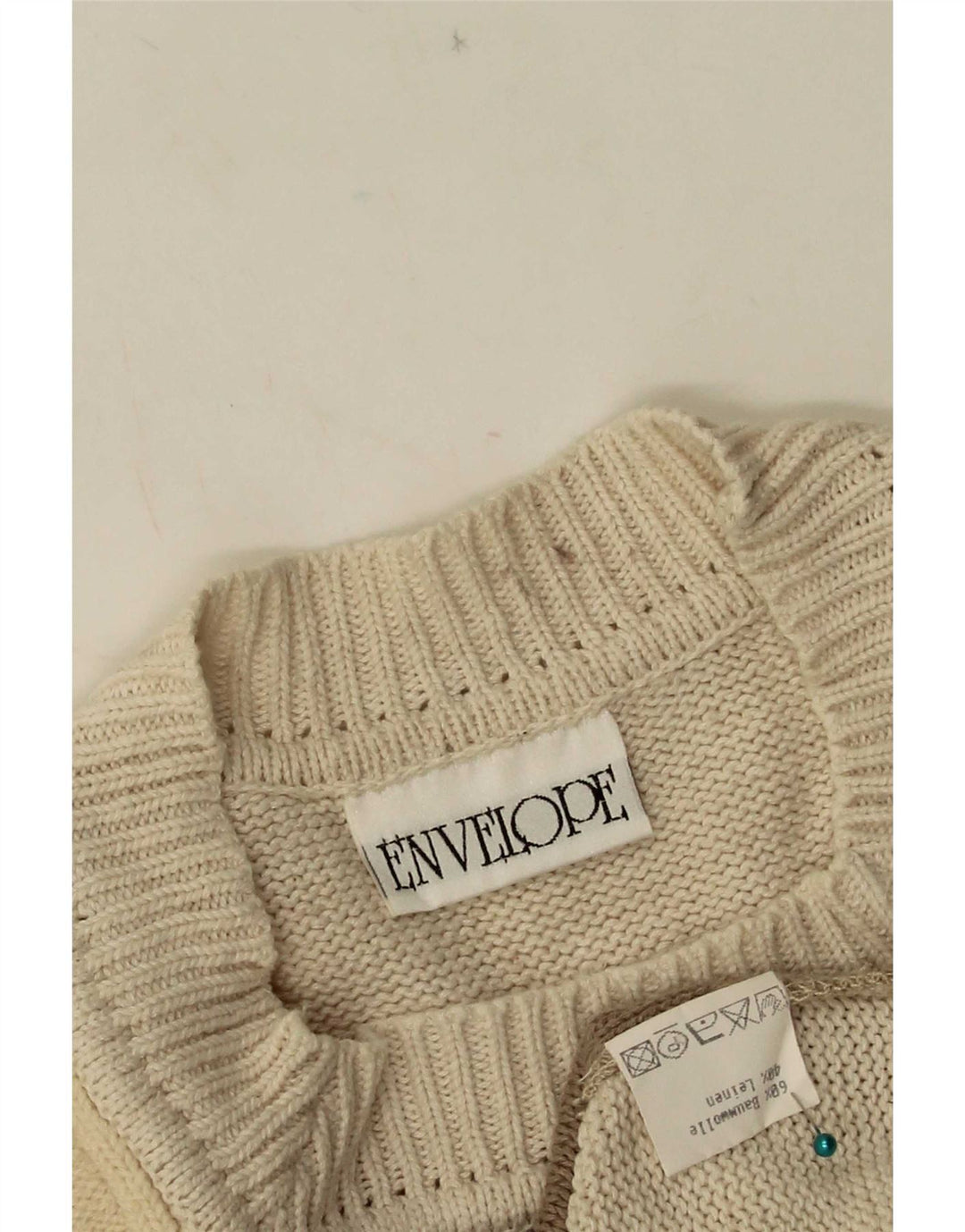 Vintage Womens Crew Neck Jumper Sweater EU 42 Large Beige Patchwork