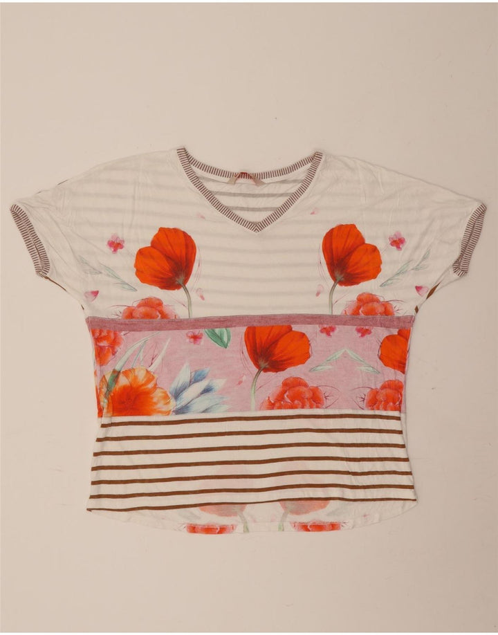 Desigual Womens T-Shirt Top UK 16 Large Off White Floral