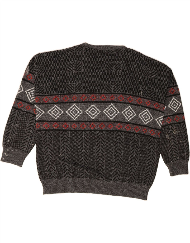 VINTAGE Mens Crew Neck Jumper Sweater Large Black Argyle/Diamond Acrylic Vintage Vintage and Second-Hand Vintage from Messina Hembry 