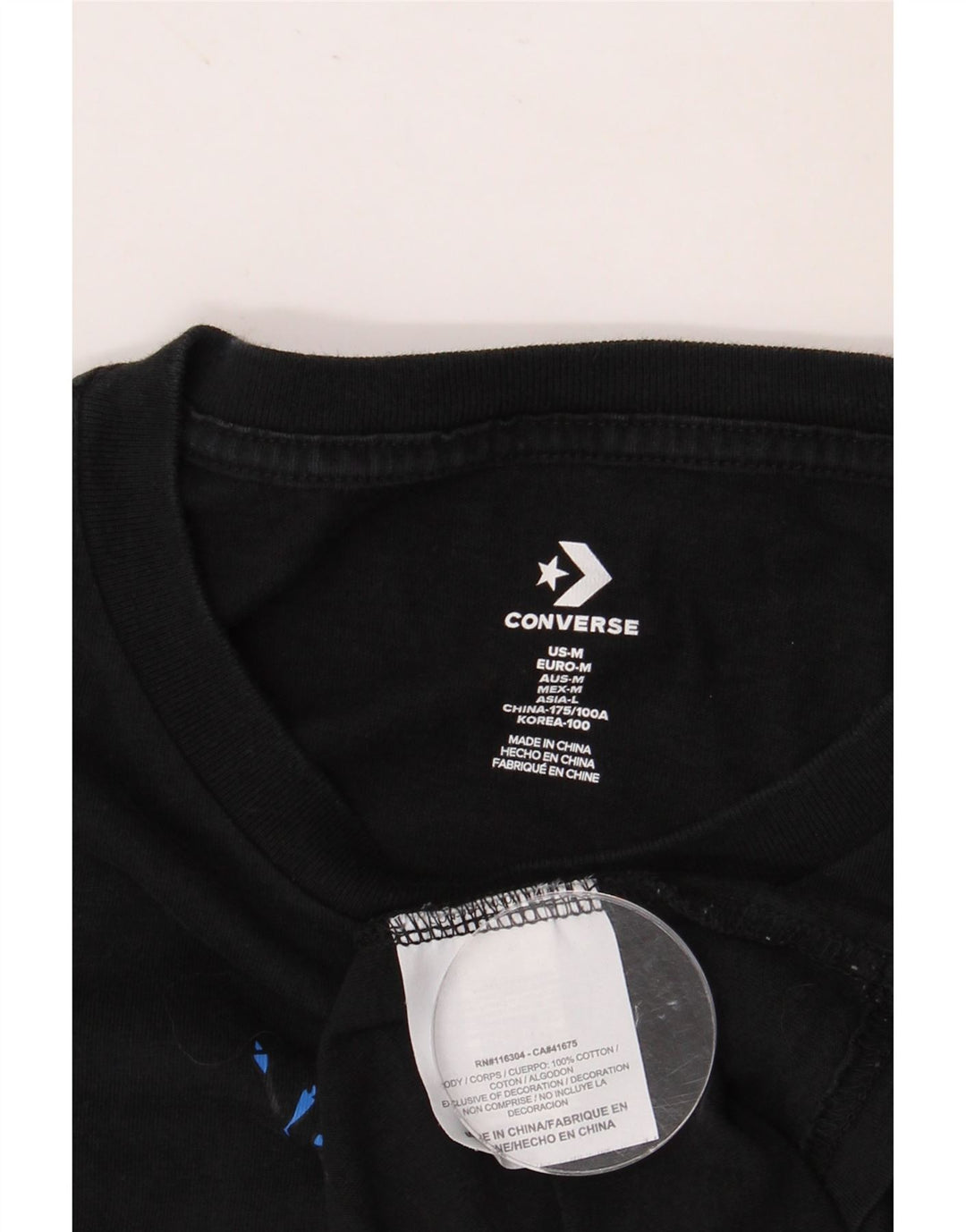 CONVERSE Mens Graphic T-Shirt Top Medium Black Floral Cotton