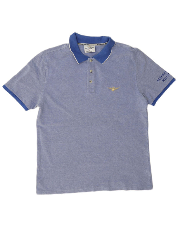 Aeronautica Militare Mens Polo Shirt XL Blue Flecked Cotton