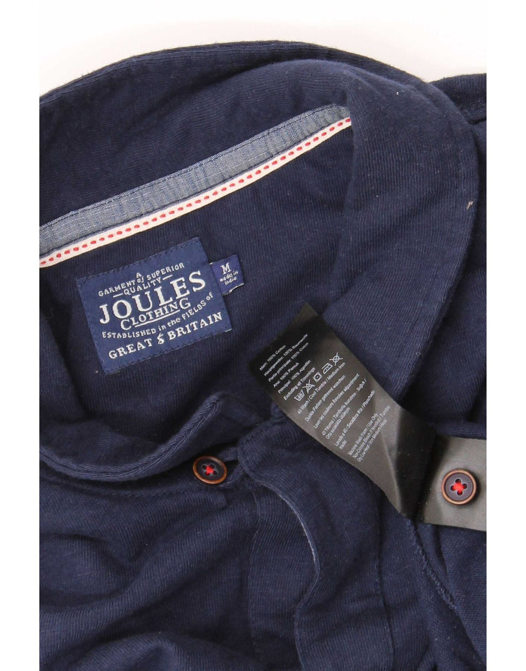 Joules Mens Long Sleeve Polo Shirt Medium Navy Blue Cotton