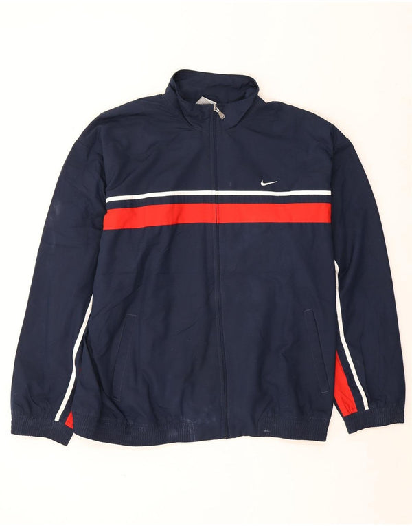 Nike Mens Tracksuit Top Jacket UK 44/46 XL Navy Blue Colourblock Polyester